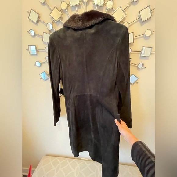 Oscar Leopold Black Suede Leather with  Faux Fur Collar Coat size Small - Picture 13 of 13